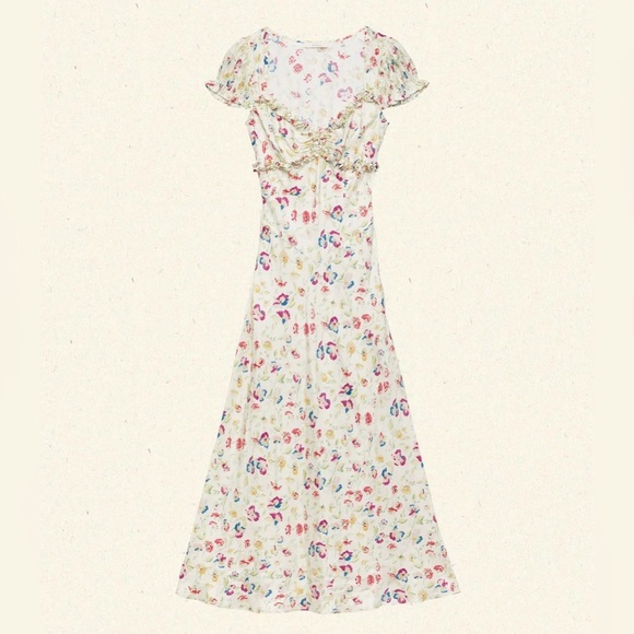 NEW DOEN Valerine SIlk Blend Dress Windswept Blooms Cream Floral | US XS - Picture 6 of 17